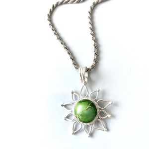 Sterling Silver Natural Copper Green Turquoise Gemstone Pendant.